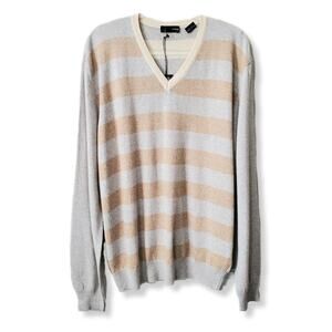 NaniBon Men Cashmere V Neck Stripe Sweater Jumper XXL Italian Quiet Luxury NEW